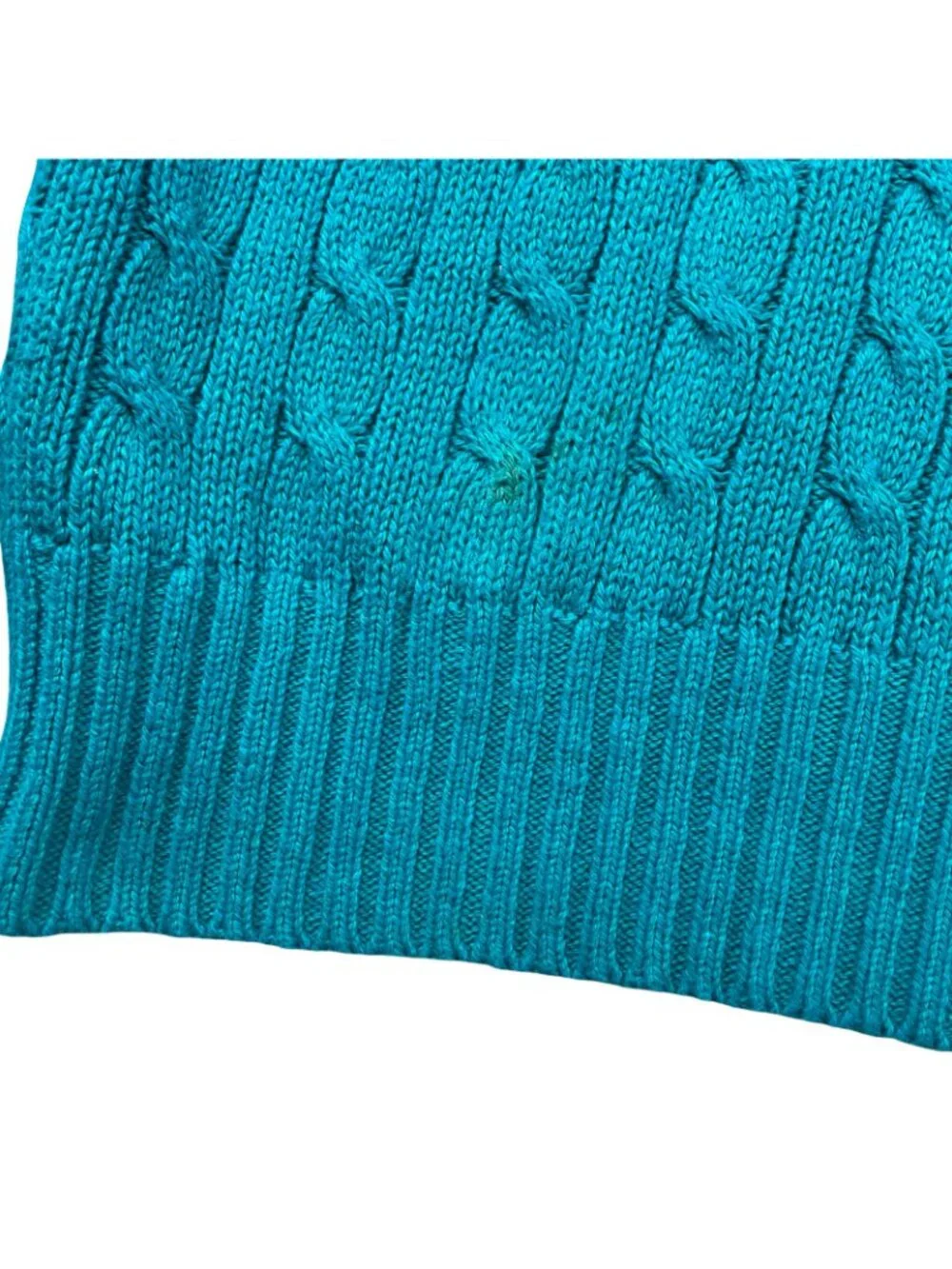 VTG Polo Ralph Lauren Men's 100% Cotton Cable-Knit V-Neck Sweater Teal • Large